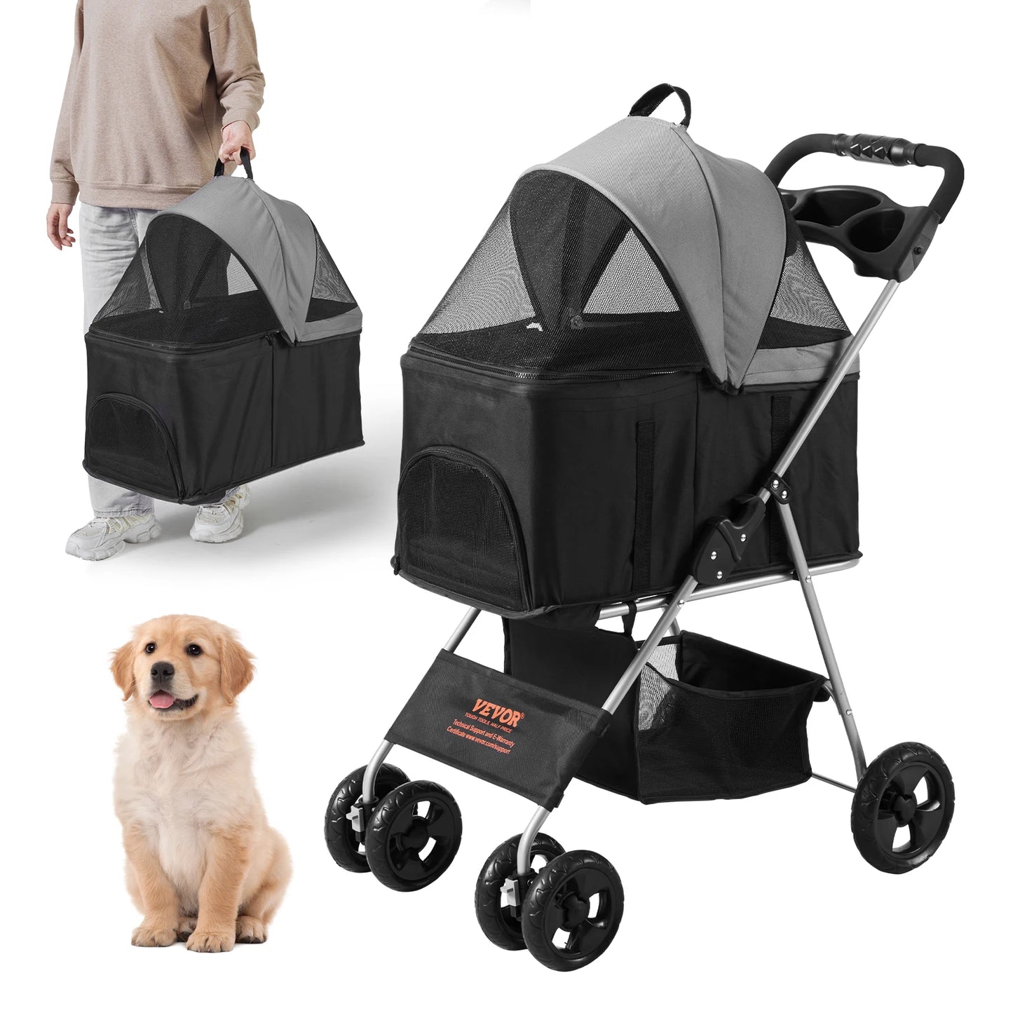 4 Wheels Ventilator Pet Stroller with Storage Holder