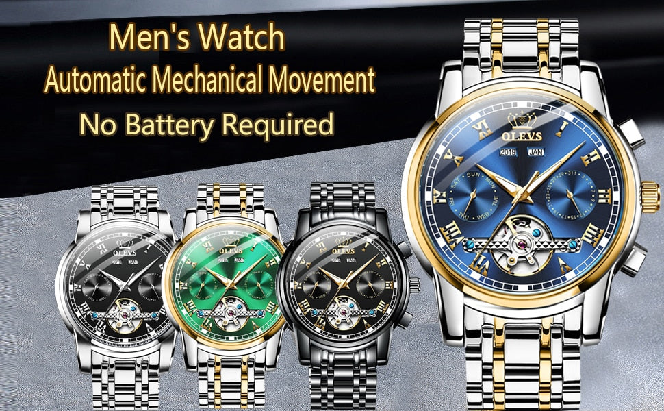 Men's Automatic Mechanical Movement Stainless Steel Water Proof Wristwatch - wonderfullyblessedandbeautifullymade