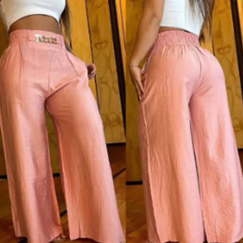 Women's High Waist Solid Color Stylish Wide Leg Pants