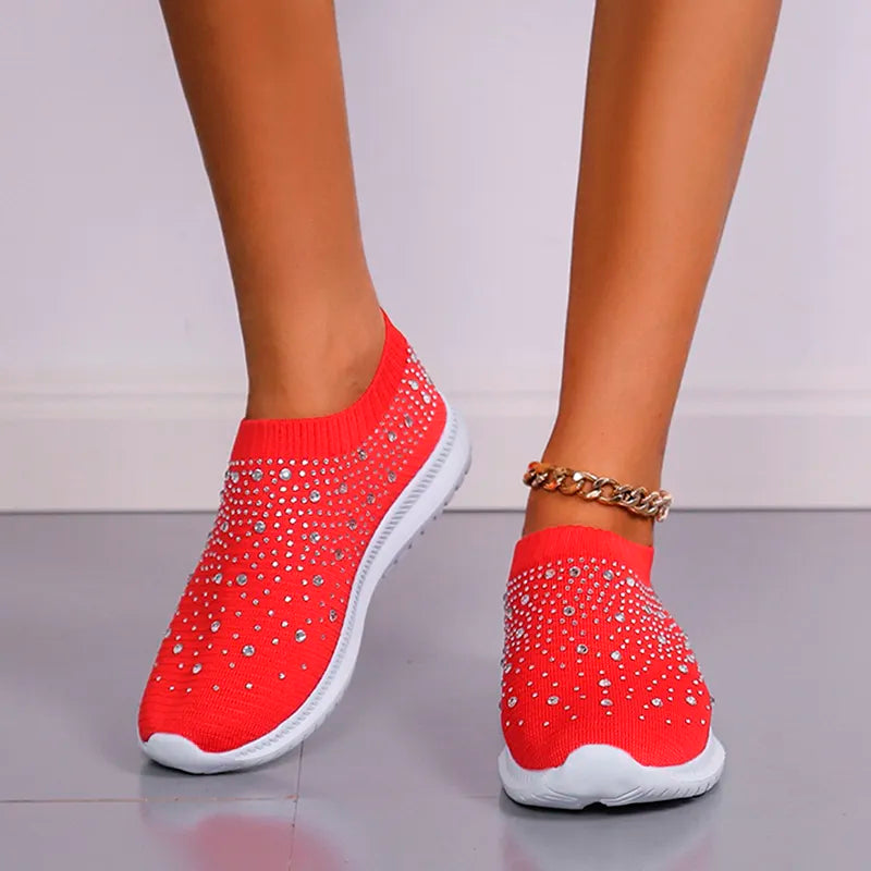 Women's Breathable Mesh Non - Slip Comfortable Sparkle Solid Color Sneakers