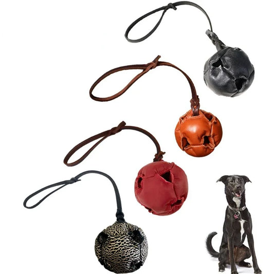 Dog's Soft Leather Training Ball With Handle