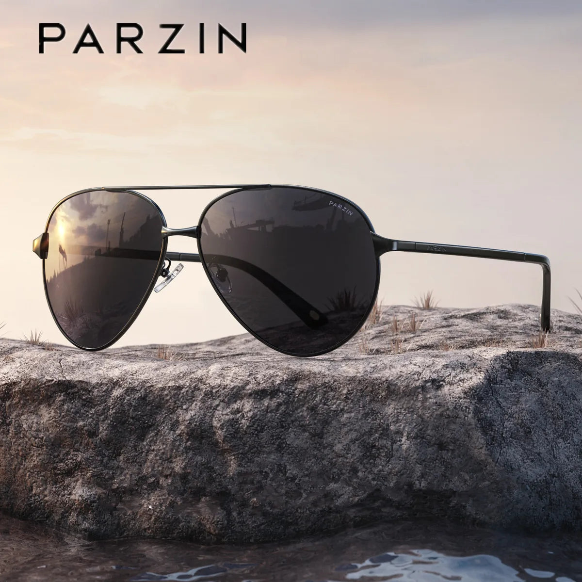 Men's PARZIN Classic Aviation Sunglasses Alloy Frame Polarized UV400 Protection Perfect for Driving