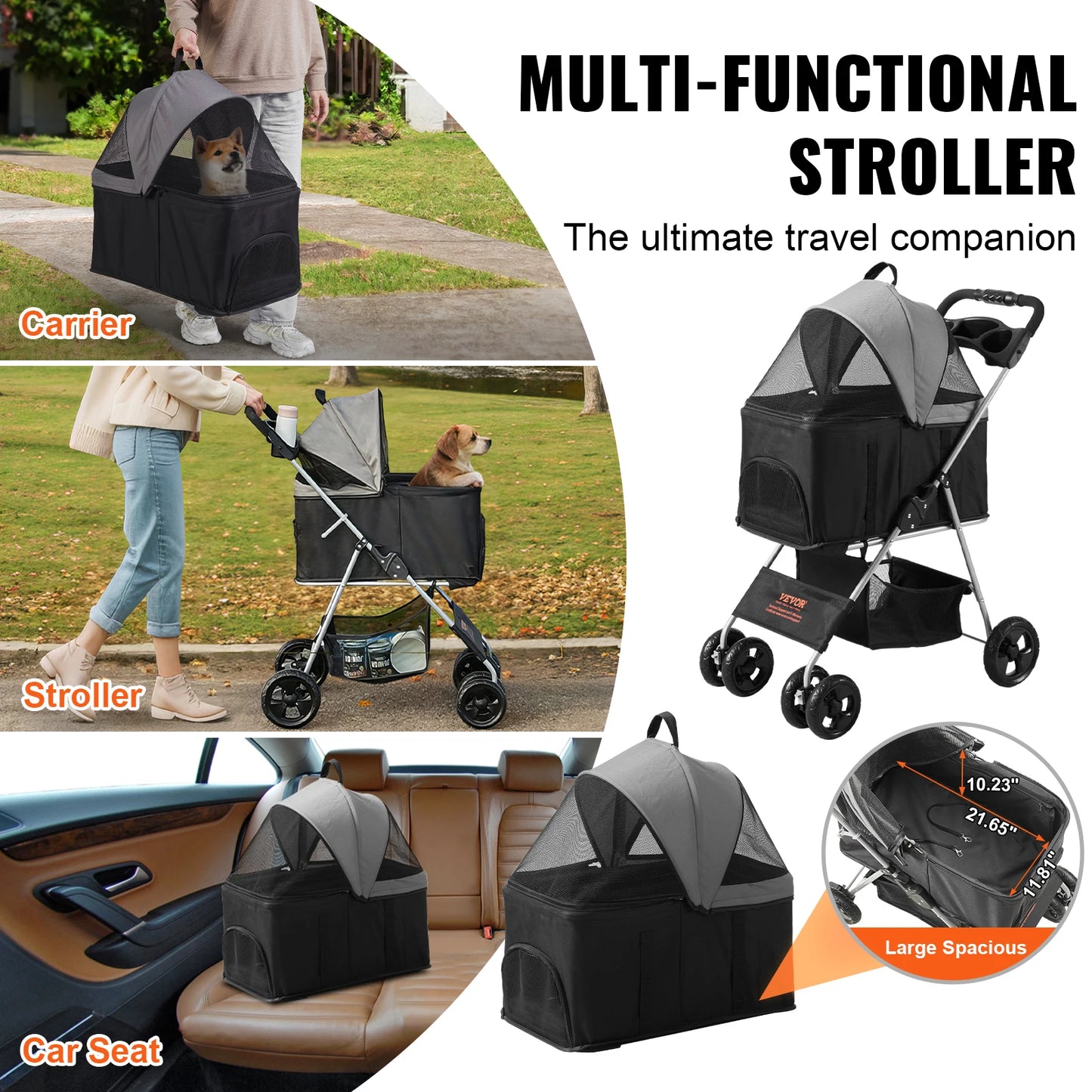 4 Wheels Ventilator Pet Stroller with Storage Holder