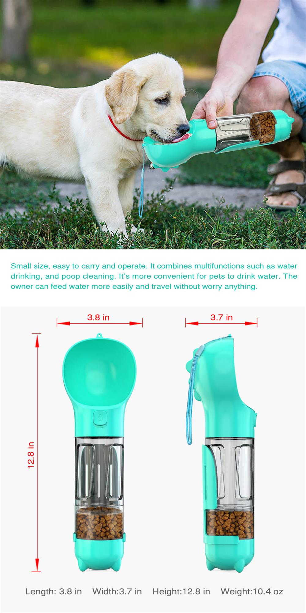 Dog's Leak Proof 3 In 1 Multifunction Water Bottle /Food Feed / Bowel Poop Dispenser