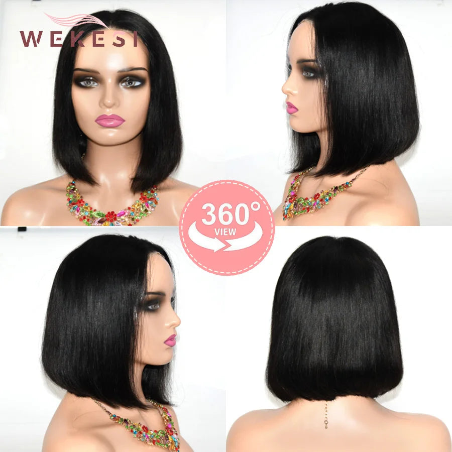 Women's Straight Lace Closure Glueless Human Hair Bob Wig