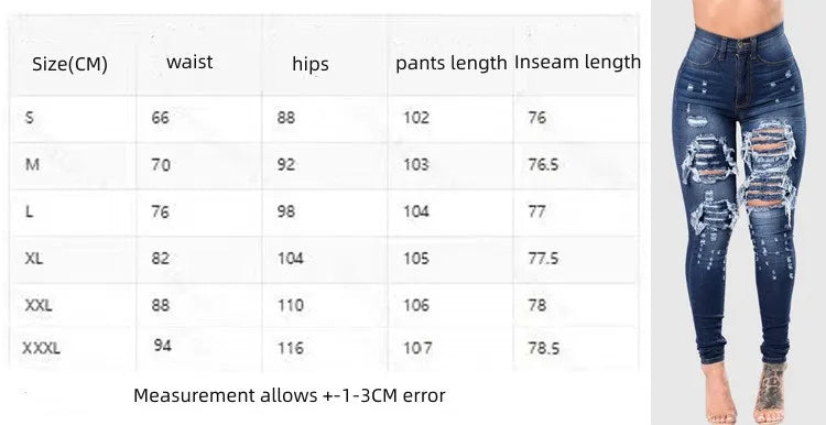 Women's High Waist Slim Elastic Fashion Ripped Casual Denim Jeans