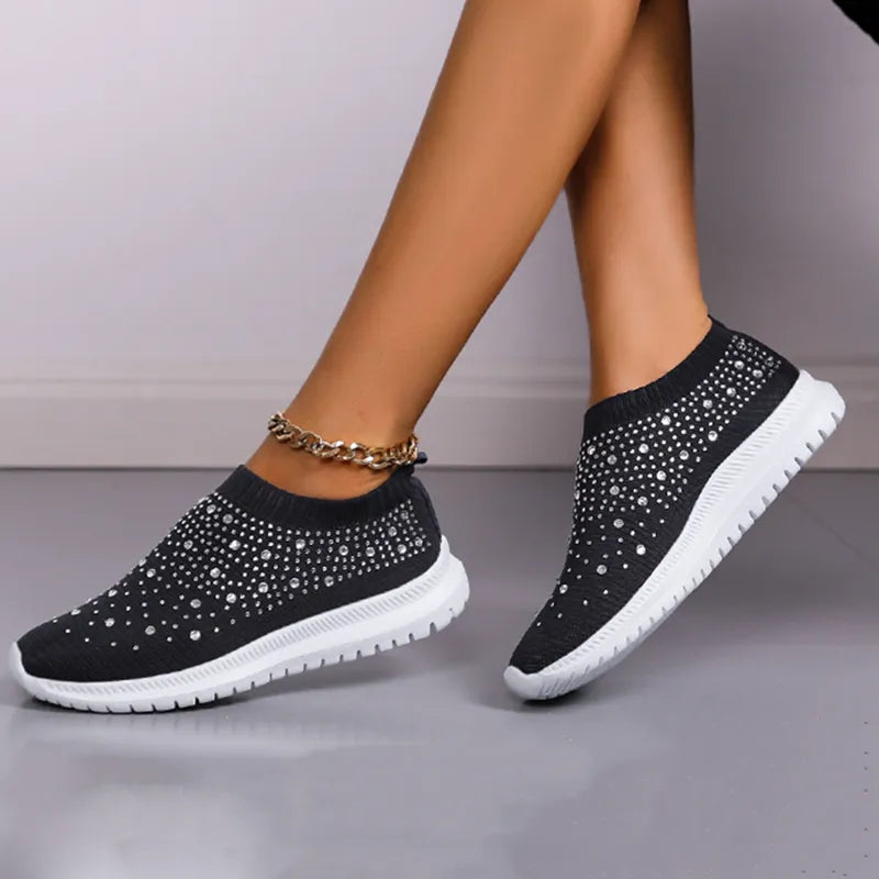 Women's Breathable Mesh Non - Slip Comfortable Sparkle Solid Color Sneakers