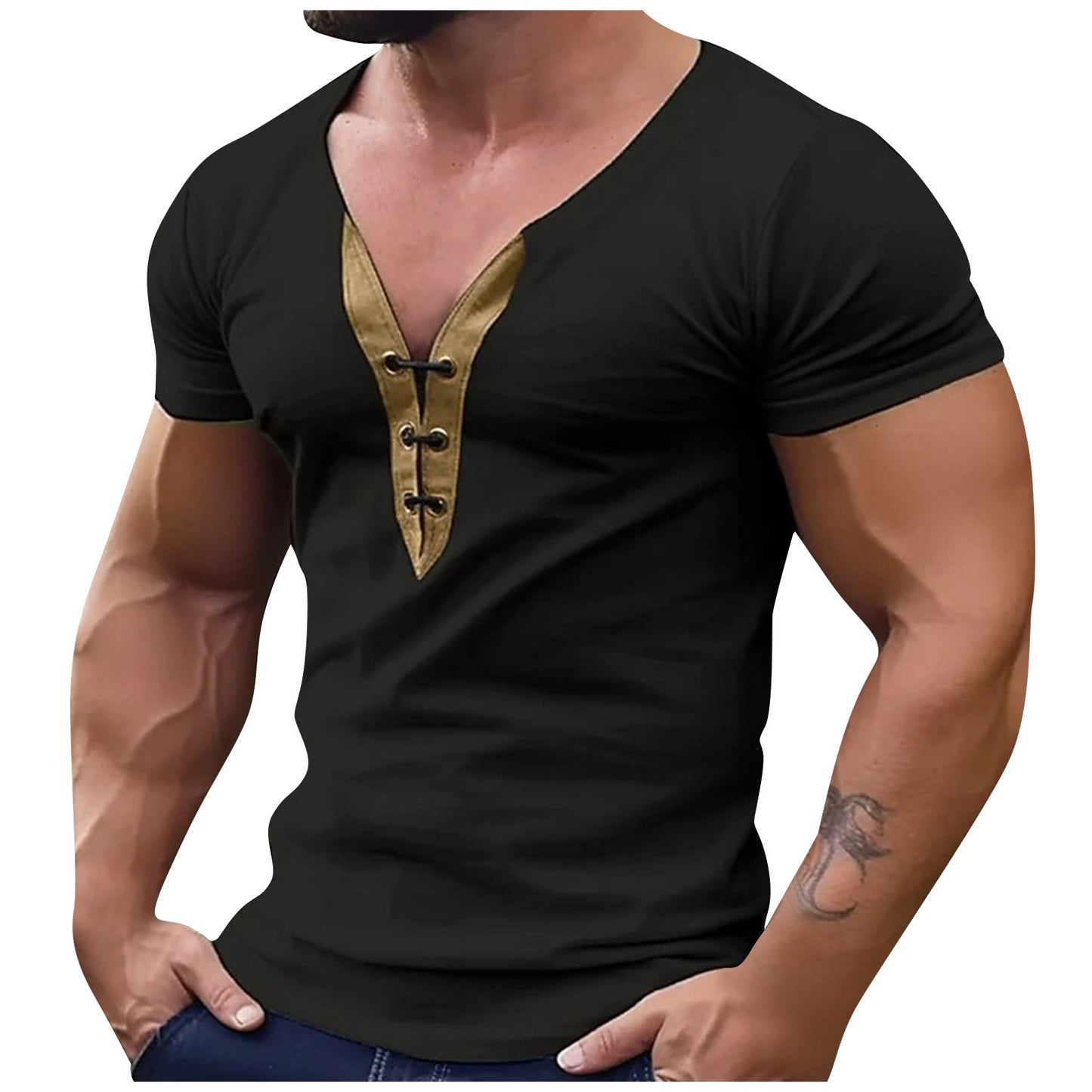 Men's Casual Soft V-Neck Short Sleeves Solid T- Shirt