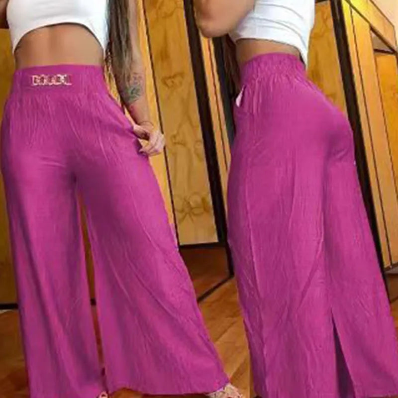 Women's High Waist Solid Color Stylish Wide Leg Pants