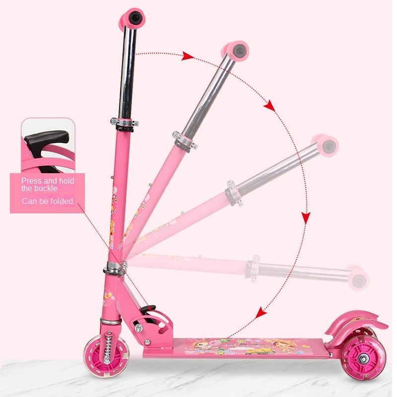 Boy's And Girl's Adjustable Flashing Pedal Scooter