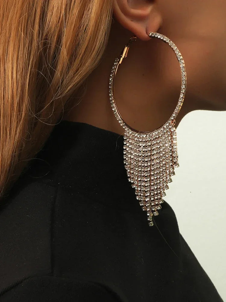 Women's Stylish Long Tassel Dangle Round Pendants Drop Earrings