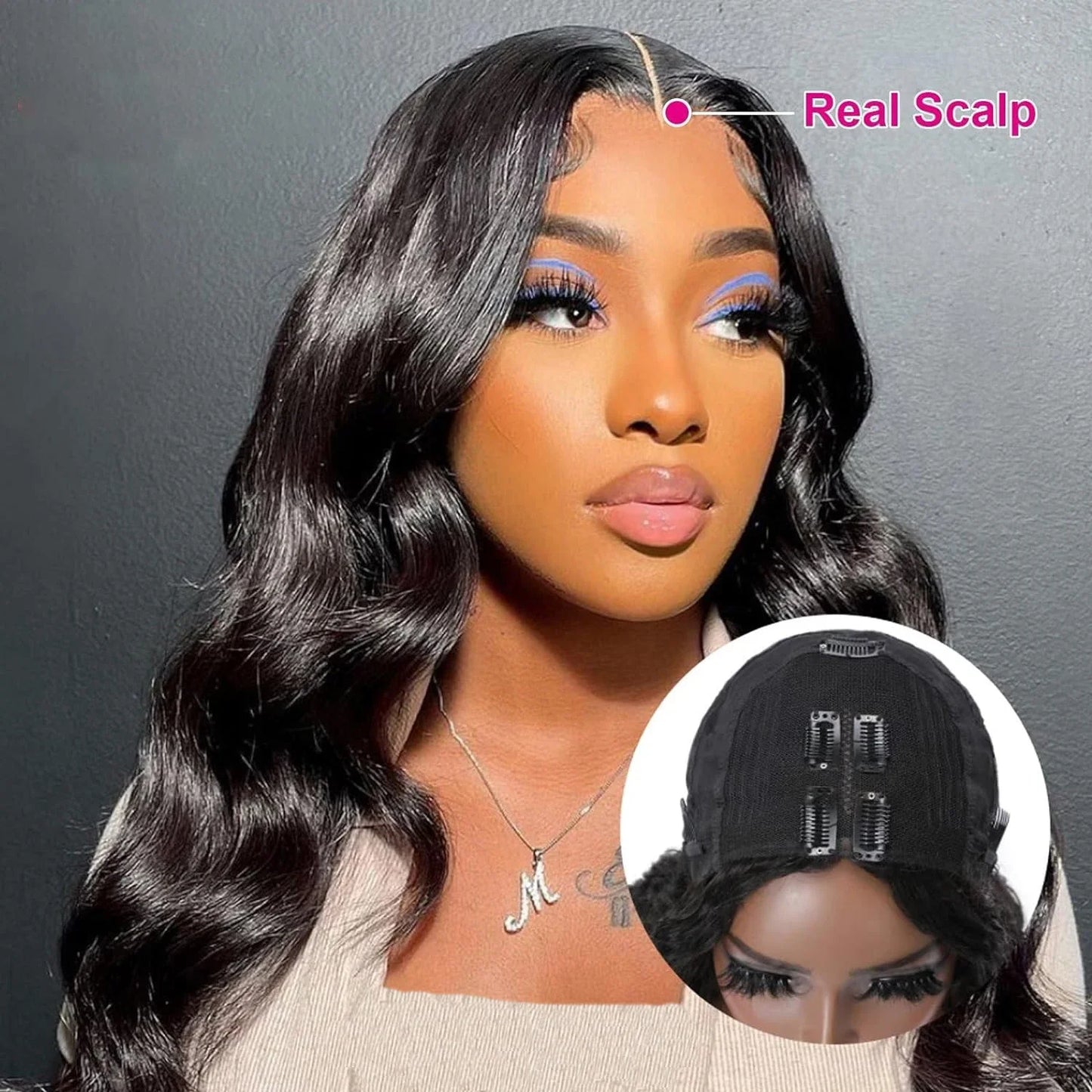 Women's Short V Part Wig Brazilian Human Hair Body Wave with 200 Density Natural Color