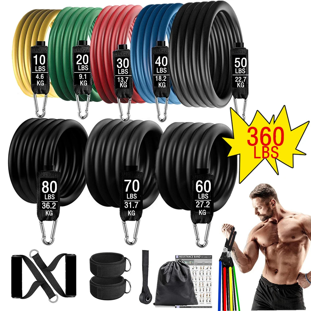 Total Body Strength Training 360 pounds of Resistant Bands Home Gym