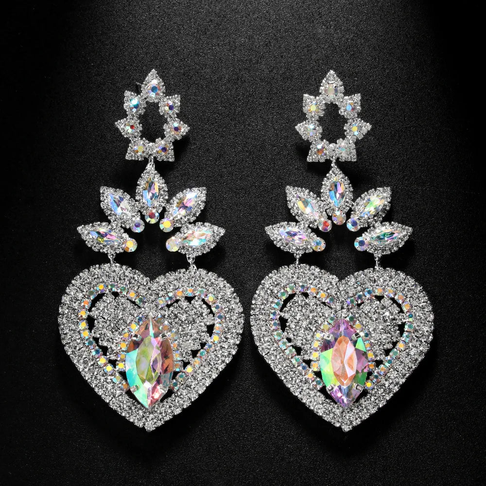 Women's Exaggerated Oversize Love Crystal Heart Designer Rhinestone Earrings