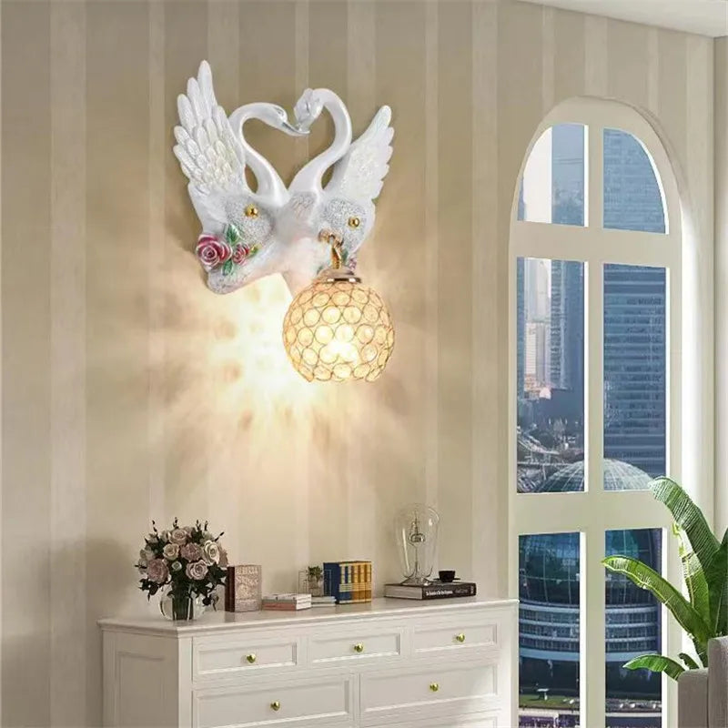 LED Indoor Gold Creative Luxury  Swan Wall Lamp For Home Decor