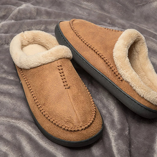 Men's Close Toe Indoor/ Outdoor Suede Plush Warm Slippers