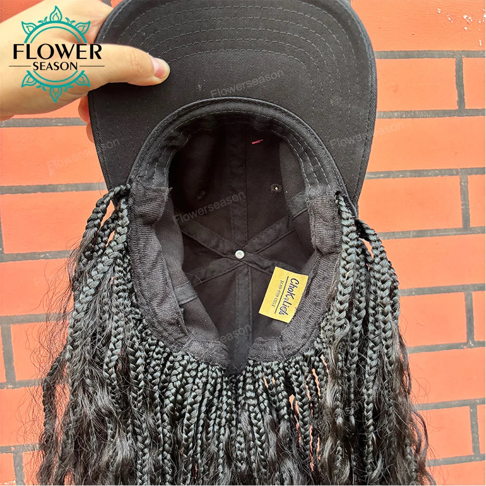 Women's Natural Black Boho Goddess Box Braids Baseball Cap Hat