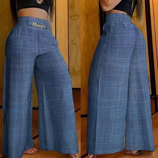 Women's High Waist Solid Color Stylish Wide Leg Pants