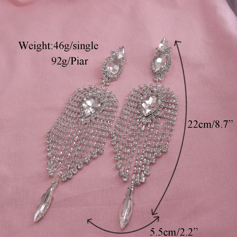 Women's Dazzling Long Tassel Big Drop Earrings