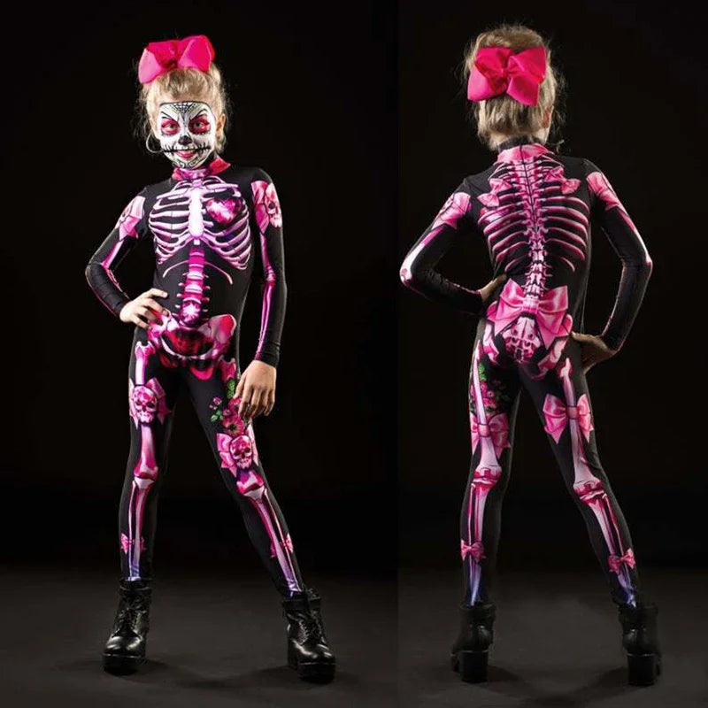 Women's & Kid's Day of The Dead Rose Skeleton Romper Scary Halloween Costume