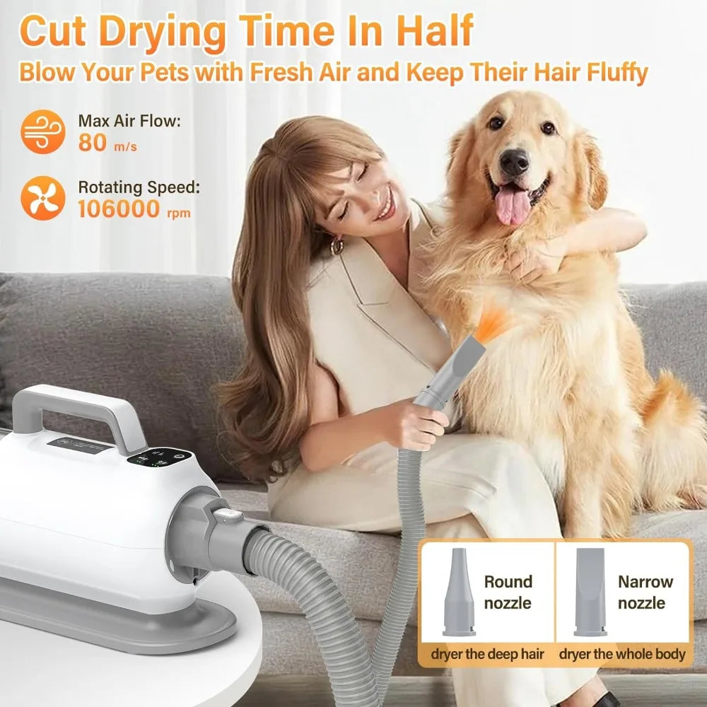 Dog Grooming Kit with 99% Pet Hair Suction Dryer Clippers for Shedding Control