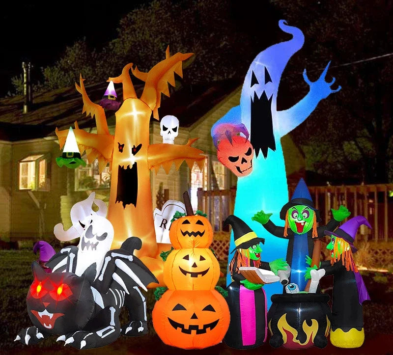 Halloween LED Luminous White Ghost Witch Inflatable Air Model  Decoration