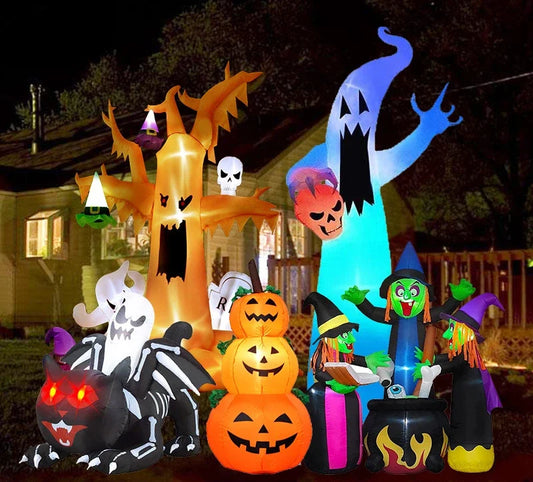 Halloween LED Luminous White Ghost Witch Inflatable Air Model  Decoration