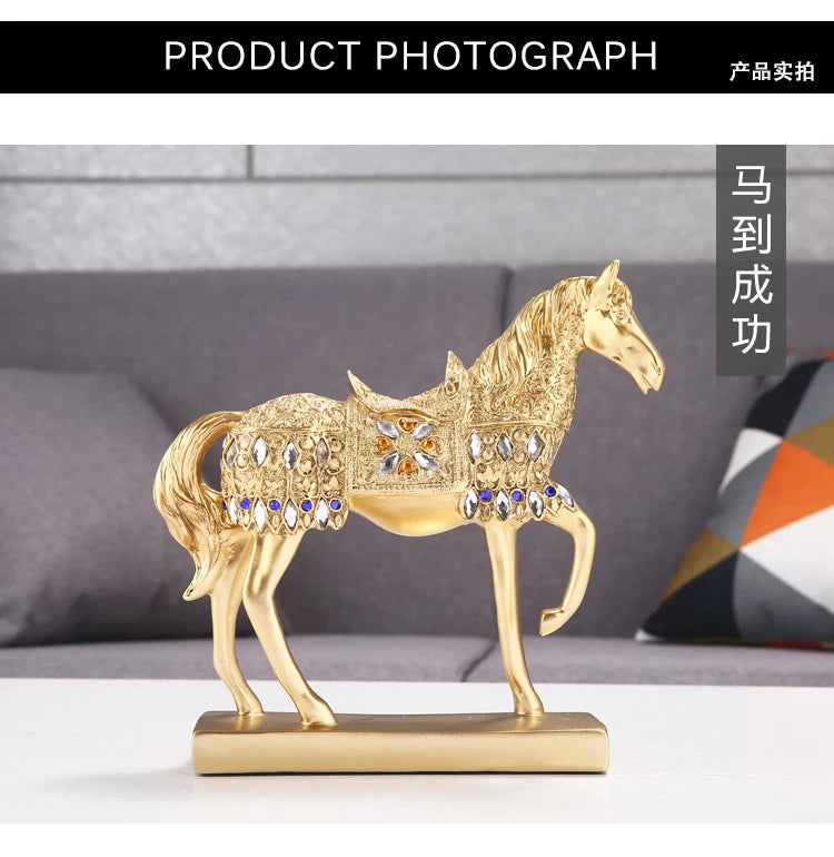 Large Exquisite Gold Horse Art Sculpture Home / Office Decor