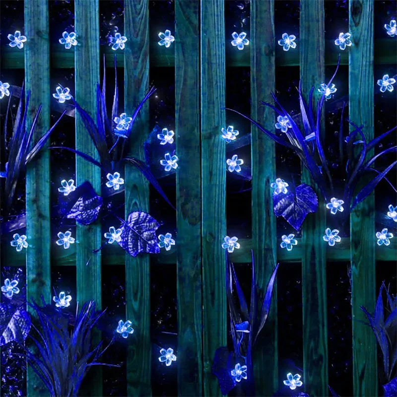 Outdoor Waterproof Solar Garden Light Floral Garlands Decoration Fairy Simulation String Lights