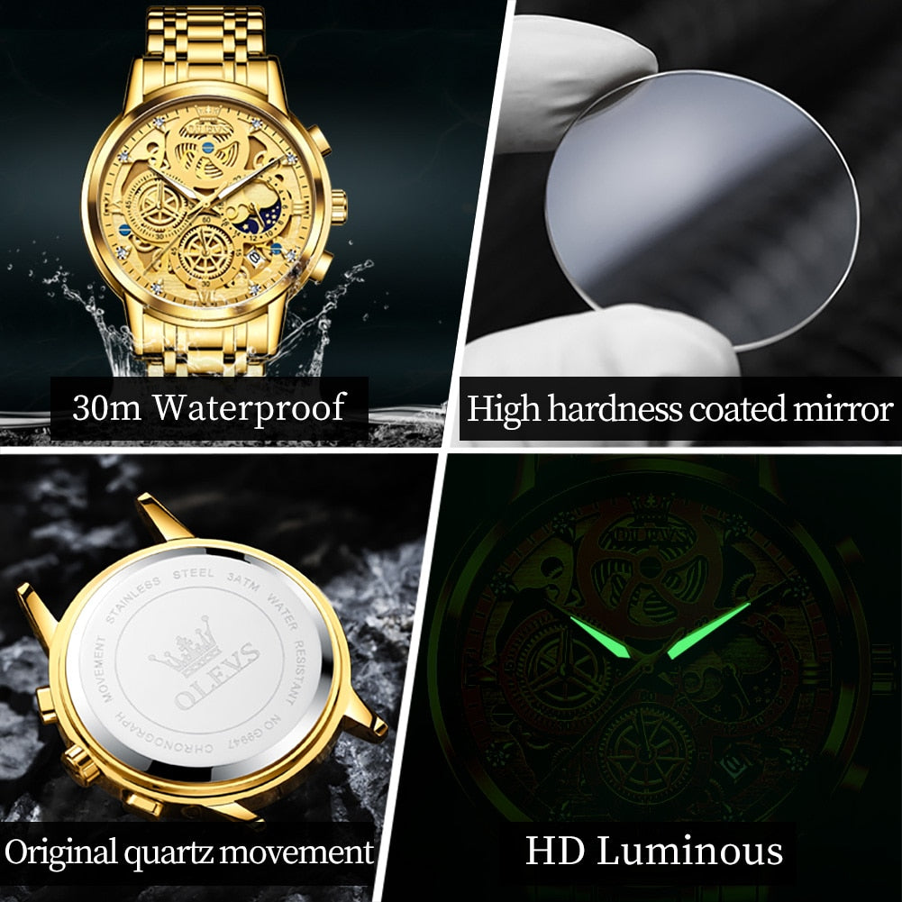 Men's Fashionable Shock Resistant Luminous Auto Date Water Resistant Stainless Steel Wristband - wonderfullyblessedandbeautifullymade