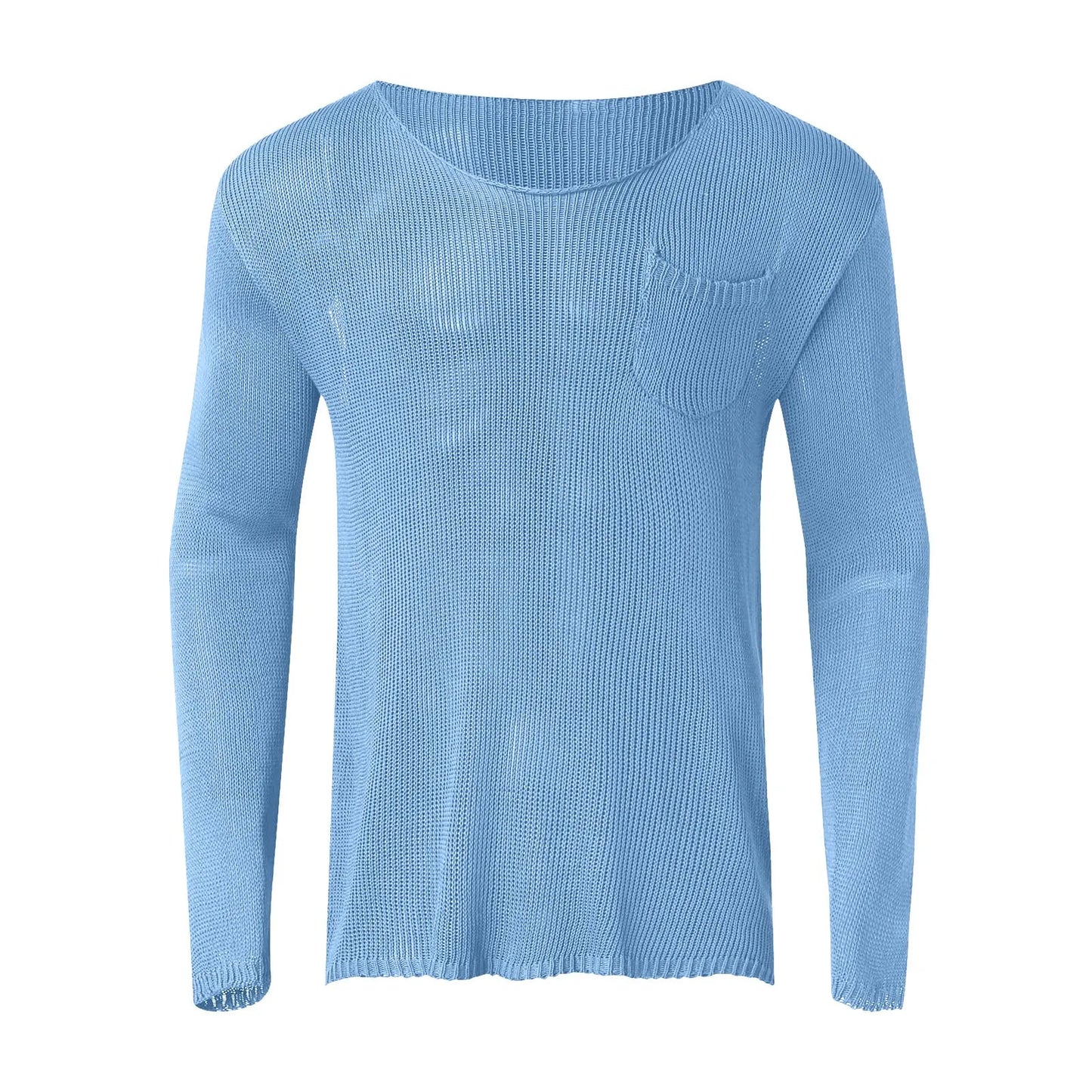 Men's Solid Color Long Knitwear Long Sleeves T-Shirt With Pocket