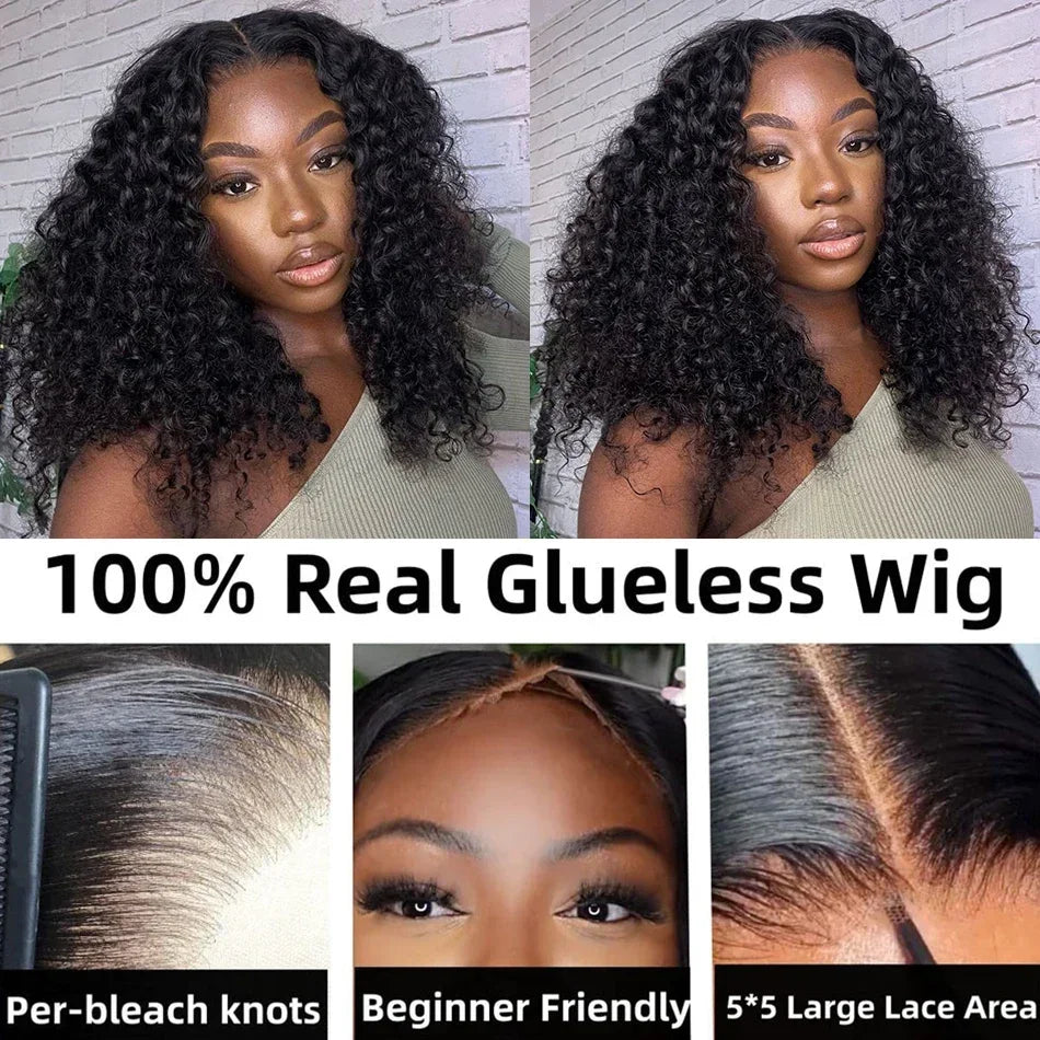 Deep Wave 13x4  Curly Bob Human Hair Transparent 180% Density Lace Frontal Wigs