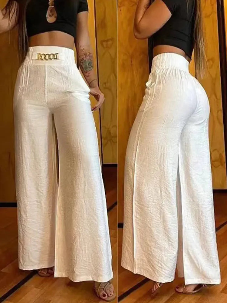 Women's High Waist Solid Color Stylish Wide Leg Pants