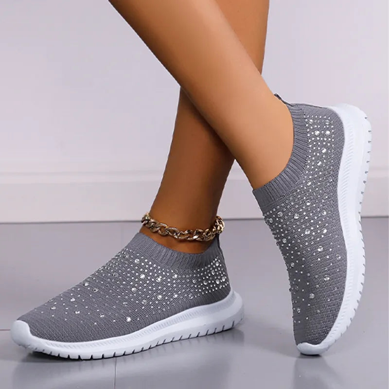 Women's Breathable Mesh Non - Slip Comfortable Sparkle Solid Color Sneakers