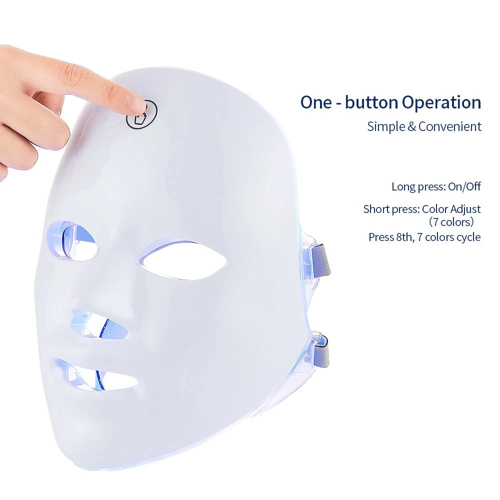 Rechargeable Facial LED Mask for Skin Rejuvenation and Whitening Beauty Device with 7 Colors Photon Therapy Ideal for Home Use