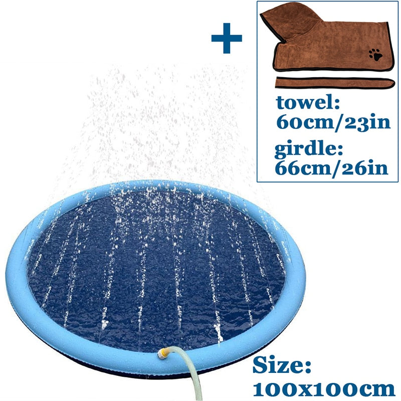 Foldable Pet Sprinkler Cooling  Pad Including Dog Bath Towel