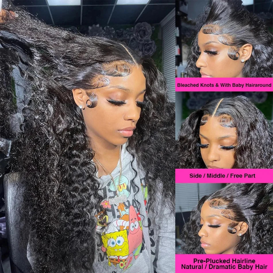 Women's 360 Deep Water Wave Full Lace Human Hair Pre Plucked 13x4 Lace Frontal Wigs