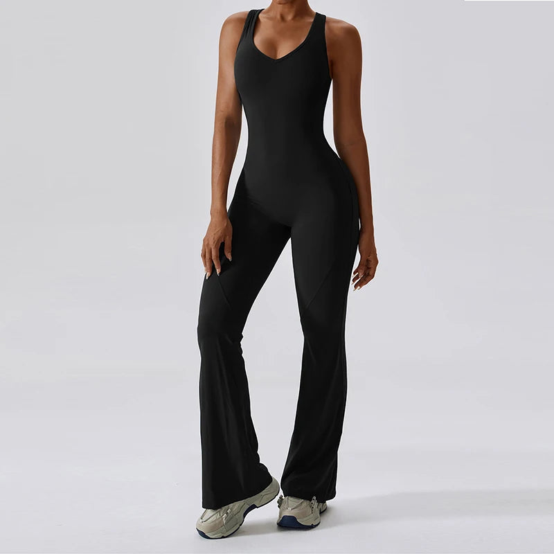 Women's Sexy V-Neck Backless Stretchable Workout Bodysuit Rompers