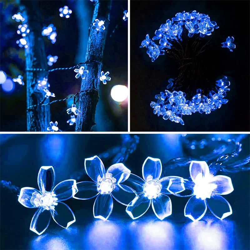 Outdoor Waterproof Solar Garden Light Floral Garlands Decoration Fairy Simulation String Lights