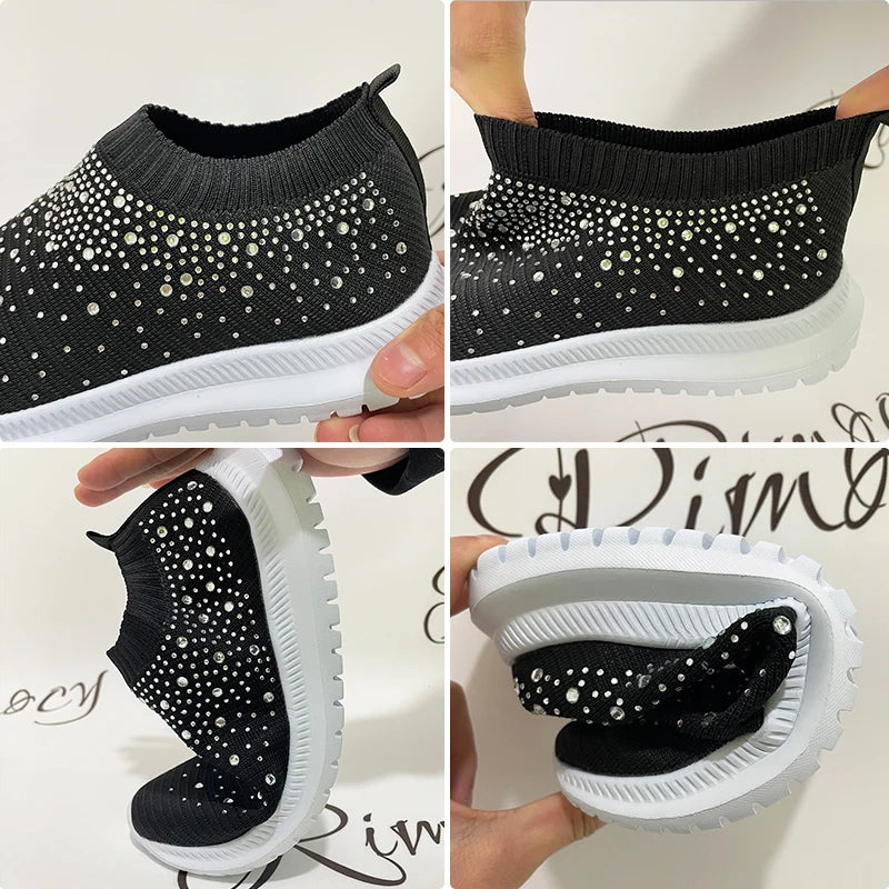 Women's Breathable Mesh Non - Slip Comfortable Sparkle Solid Color Sneakers