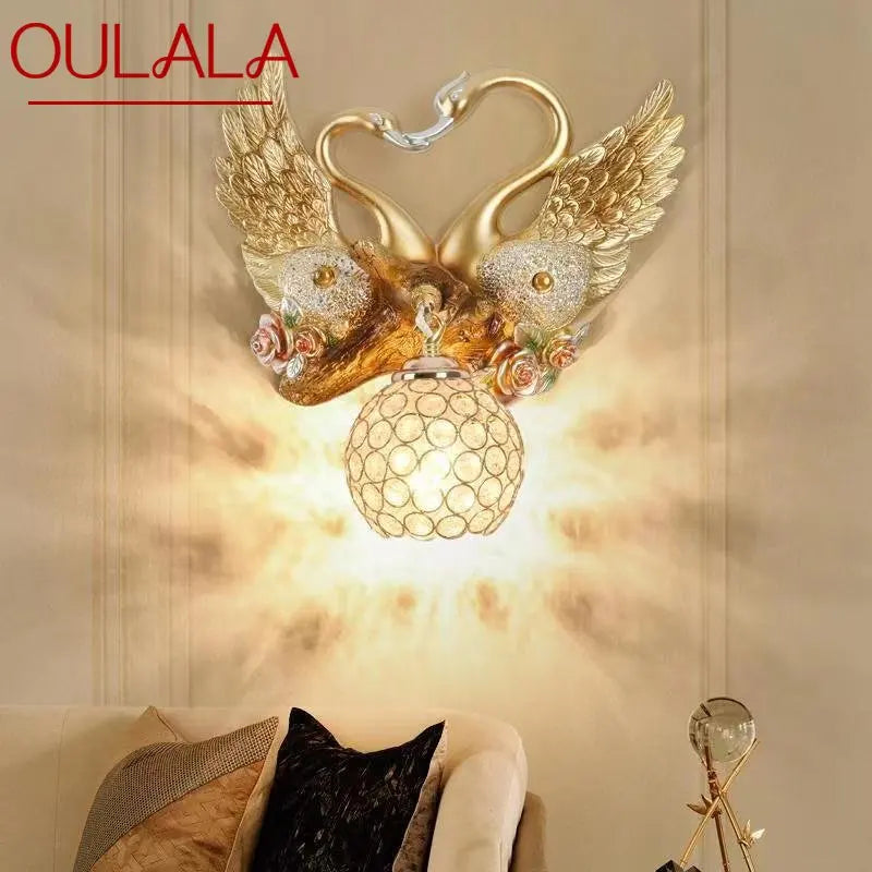 LED Indoor Gold Creative Luxury  Swan Wall Lamp For Home Decor