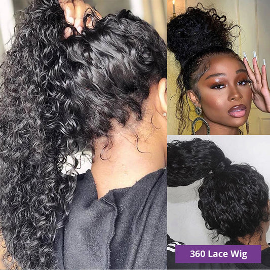 Women's 360 Deep Water Wave Full Lace Human Hair Pre Plucked 13x4 Lace Frontal Wigs