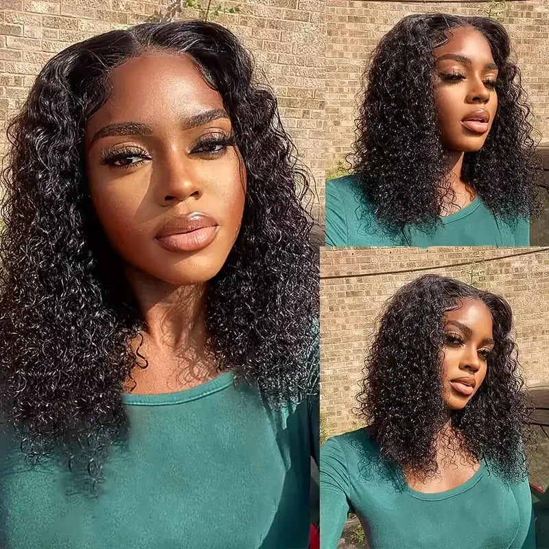 Deep Wave 13x4  Curly Bob Human Hair Transparent 180% Density Lace Frontal Wigs