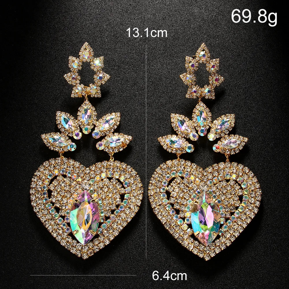 Women's Exaggerated Oversize Love Crystal Heart Designer Rhinestone Earrings