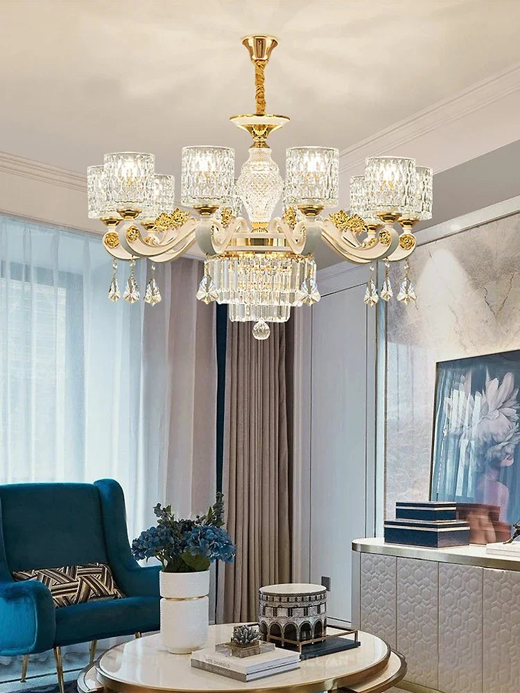 European Style Living Room Chandelier Light Luxury Atmospheric Crystal Pendant Lamp by TAONUANSHU Whole House Decor Package