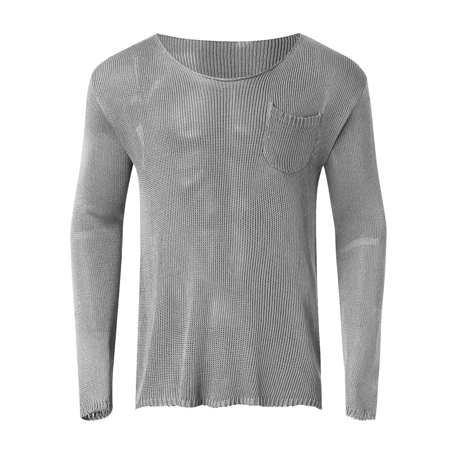 Men's Solid Color Long Knitwear Long Sleeves T-Shirt With Pocket