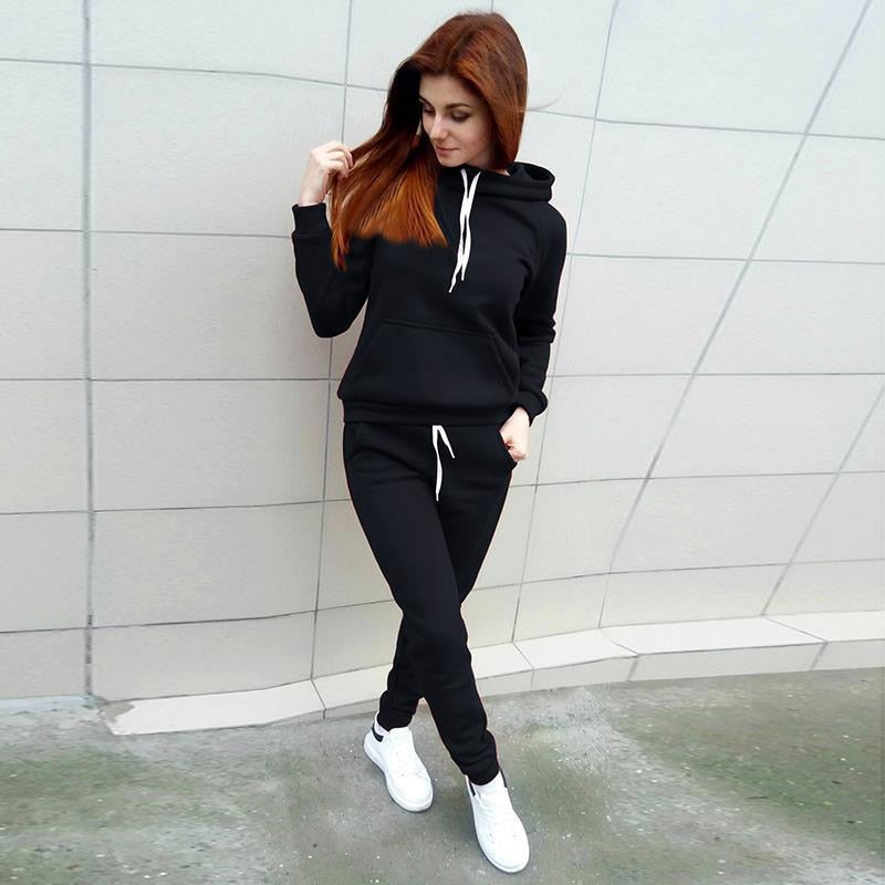 Women's Two Piece Fleece Tracksuit With Hoodie