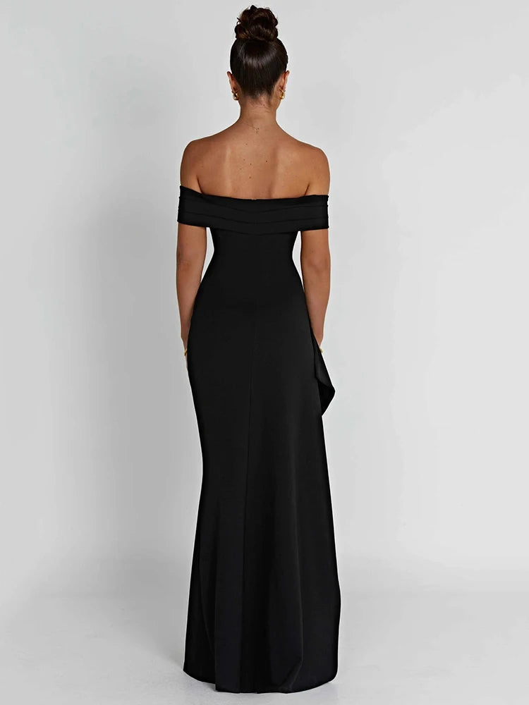 Women's High Split  Off-shoulder Strapless Sleeveless Backless Bodycon Style Maxi Dress