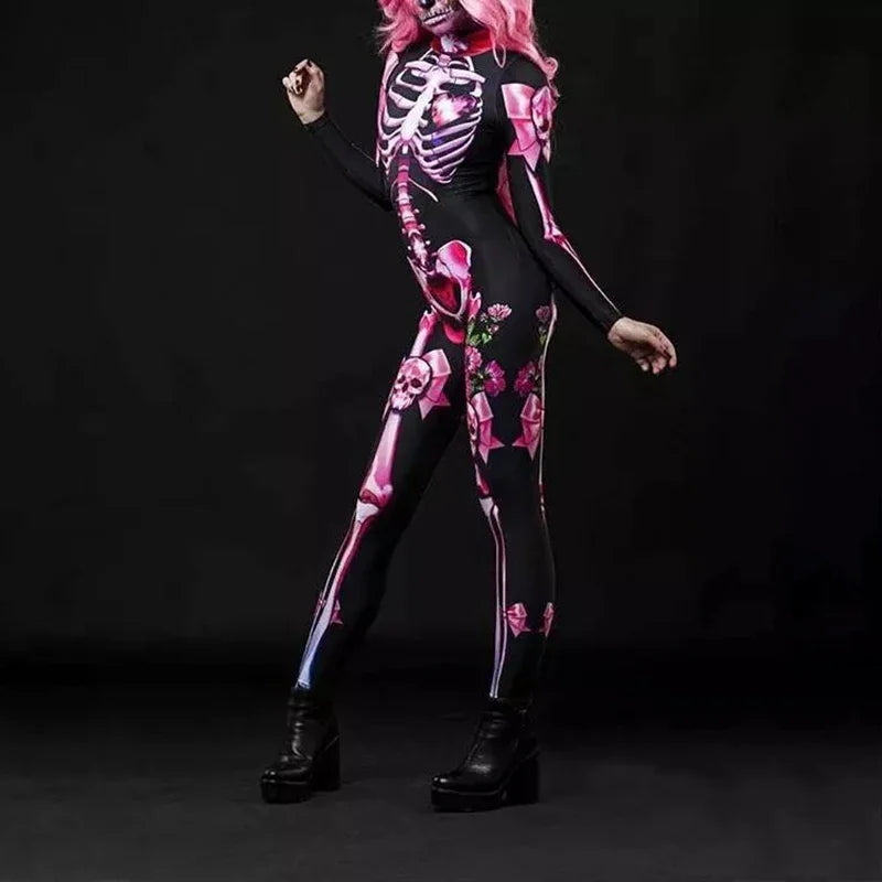 Women's & Kid's Day of The Dead Rose Skeleton Romper Scary Halloween Costume