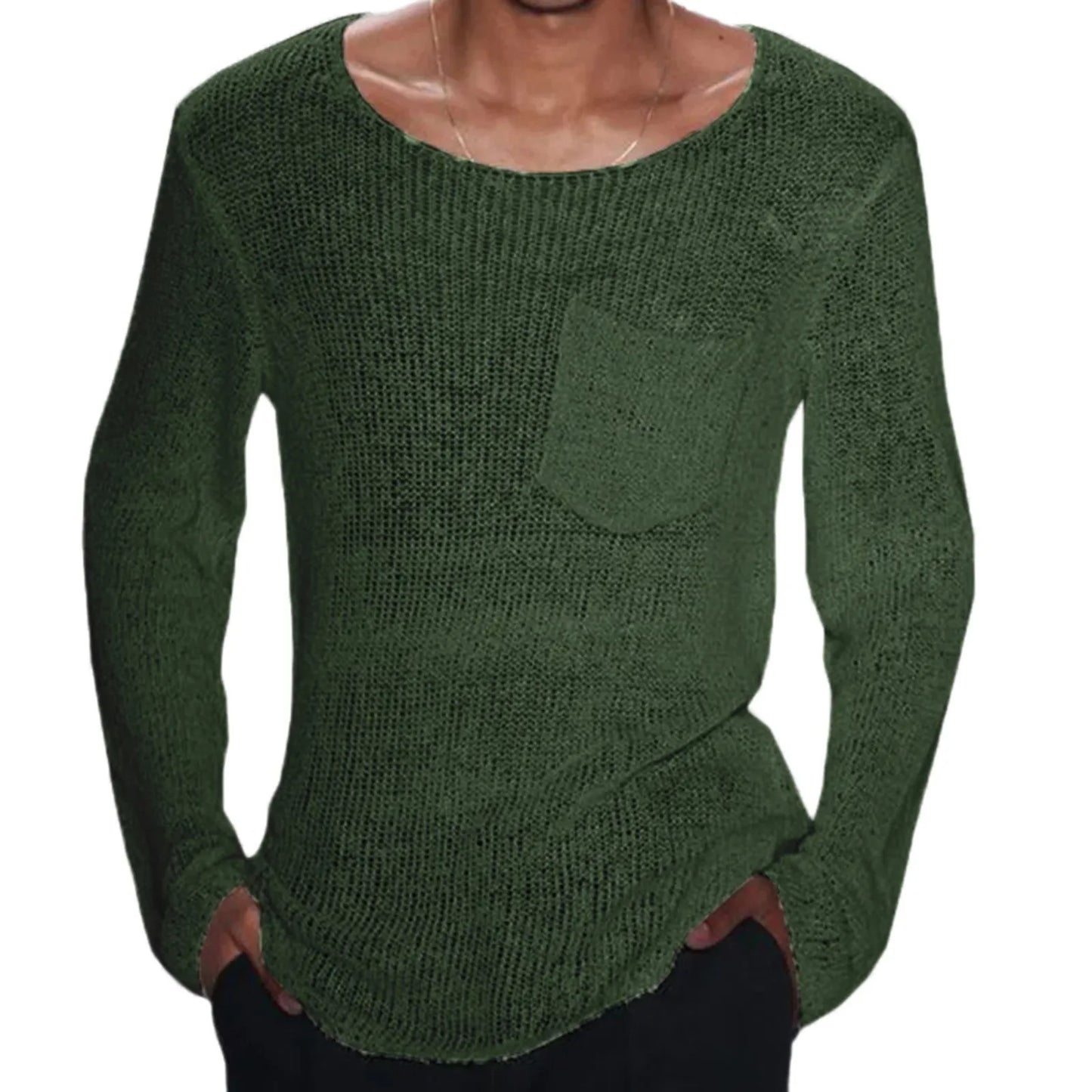 Men's Solid Color Long Knitwear Long Sleeves T-Shirt With Pocket